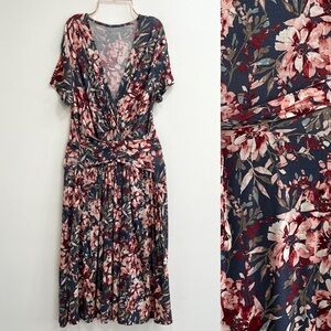Garnet hill v neck floral faux wrap dress Surplice Neck Jersey Stretch Small